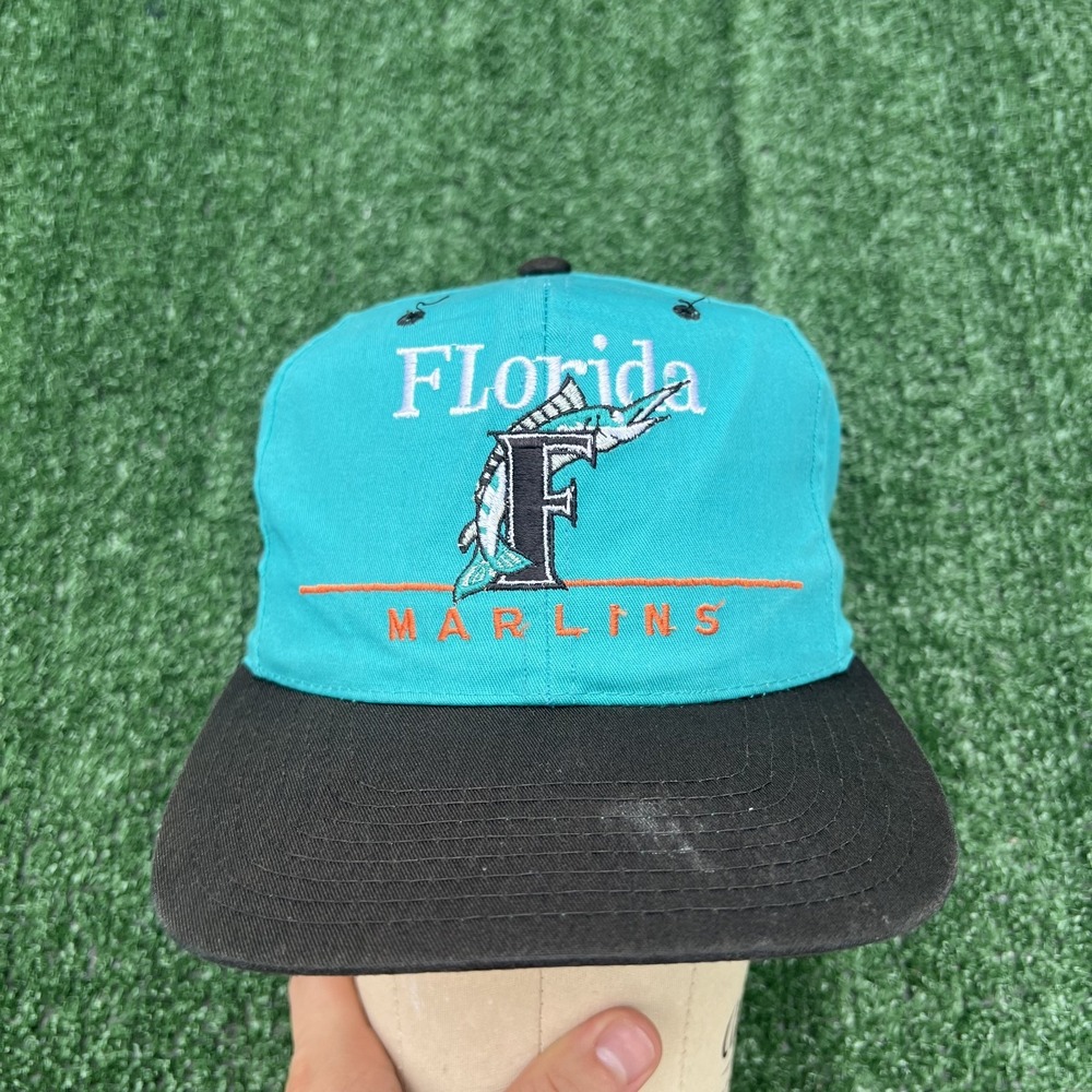 Vintage Twin Enterprise Florida Marlins MLB Hat Snapback Teal Black Baseball 90s